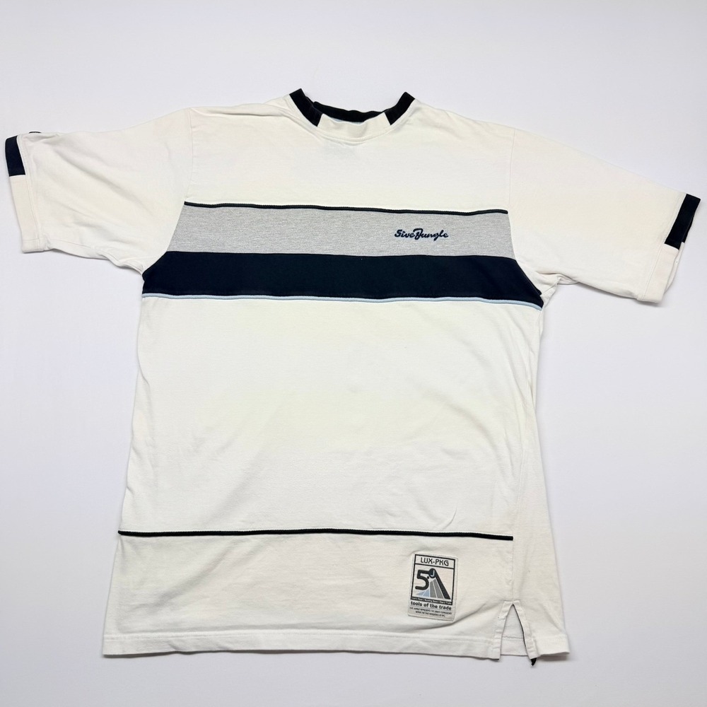 Vintage 5ive Jungle Mens T-Shirt White Colorblock Stripe Streetwear NYC Cotton
